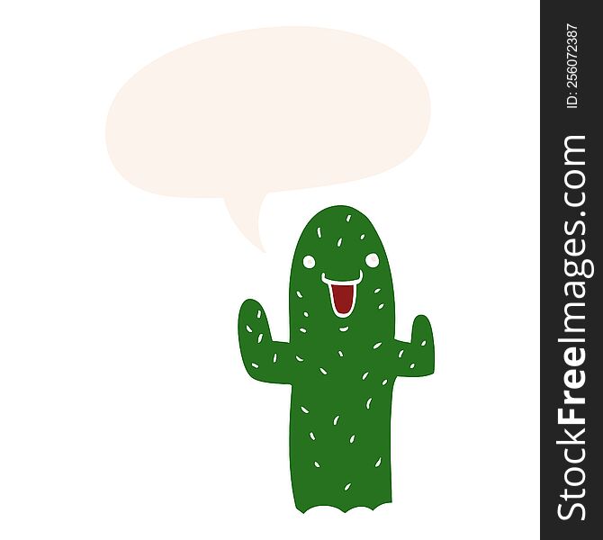 Cartoon Cactus And Speech Bubble In Retro Style