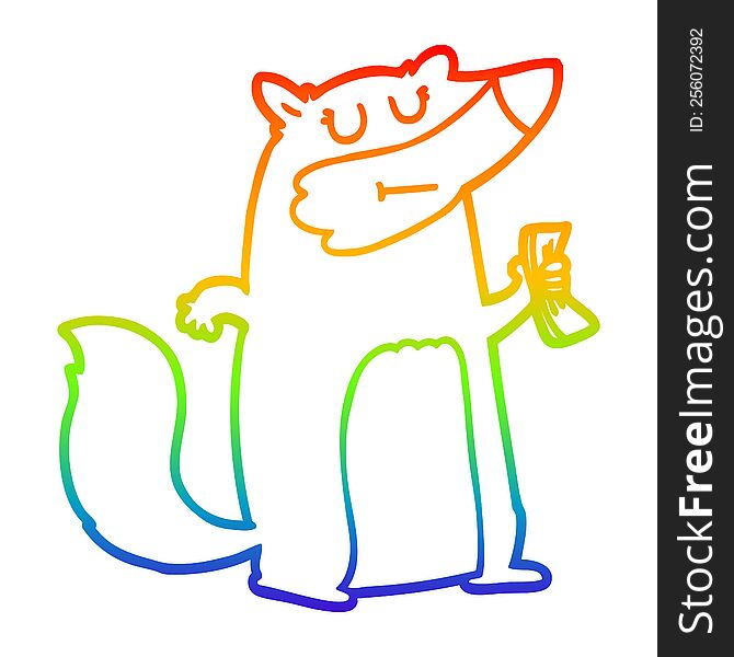 Rainbow Gradient Line Drawing Cartoon Badger Holding Cash