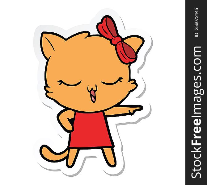 sticker of a cartoon cat with bow on head