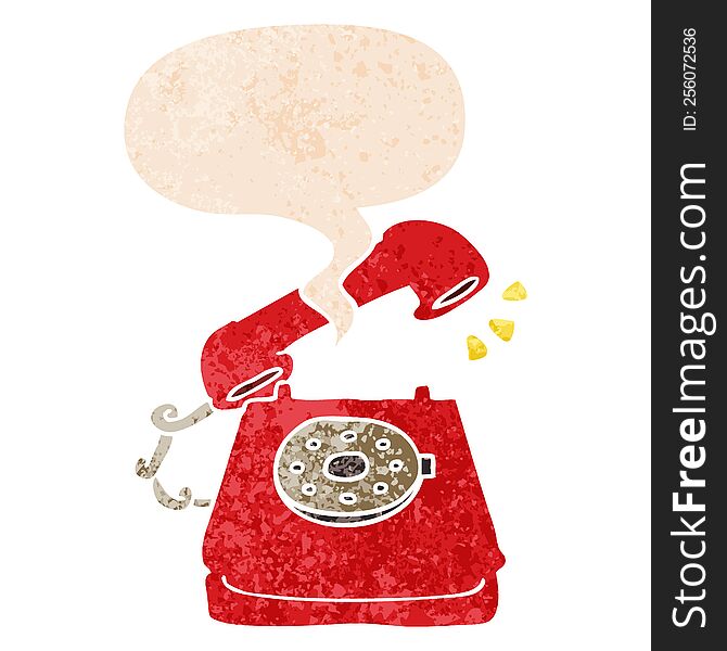 Cartoon Ringing Telephone And Speech Bubble In Retro Textured Style