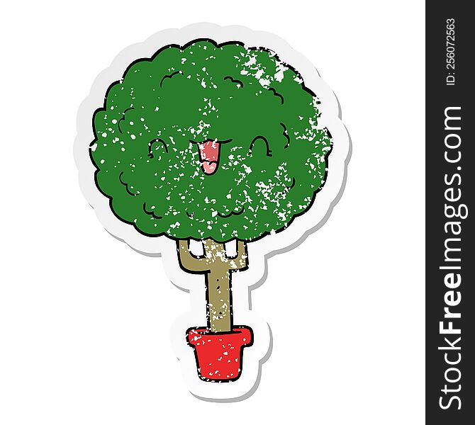Distressed Sticker Of A Cartoon Happy Tree