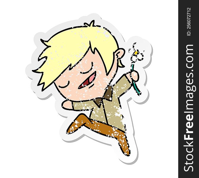 Distressed Sticker Cartoon Of Kawaii Cute Boy