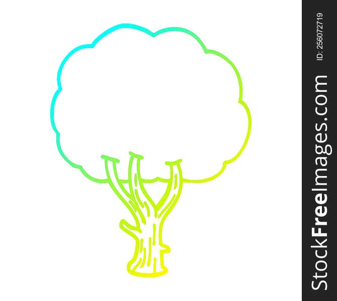 Cold Gradient Line Drawing Cartoon Blooming Tree