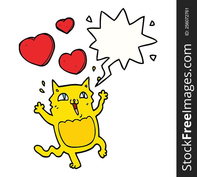 cartoon cat crazy in love and speech bubble
