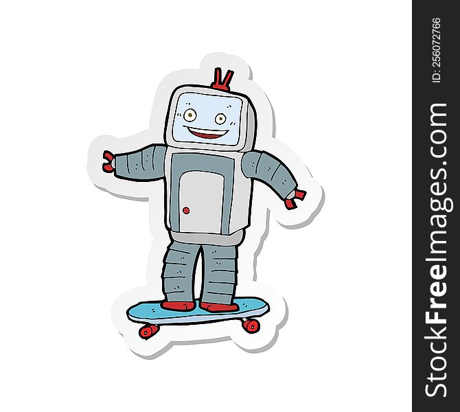 sticker of a cartoon skateboarding robot