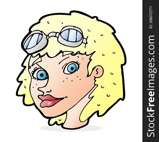 Cartoon Happy Woman Wearing Aviator Goggles