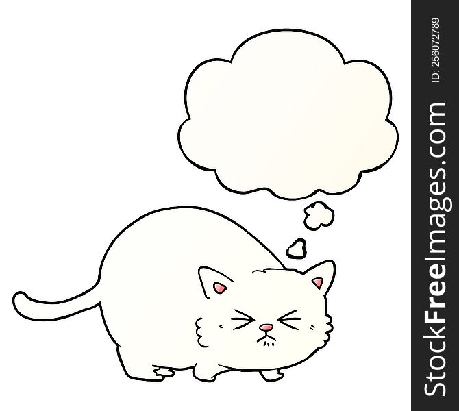 Cartoon Angry Cat And Thought Bubble In Smooth Gradient Style