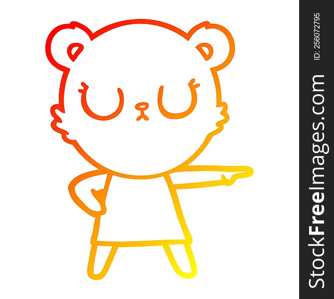 Warm Gradient Line Drawing Peaceful Cartoon Bear In Dress Pointing