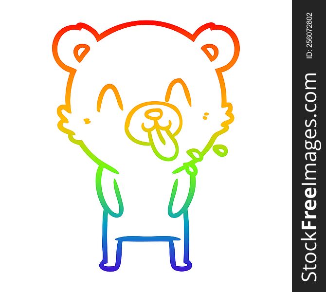 Rainbow Gradient Line Drawing Rude Cartoon Bear