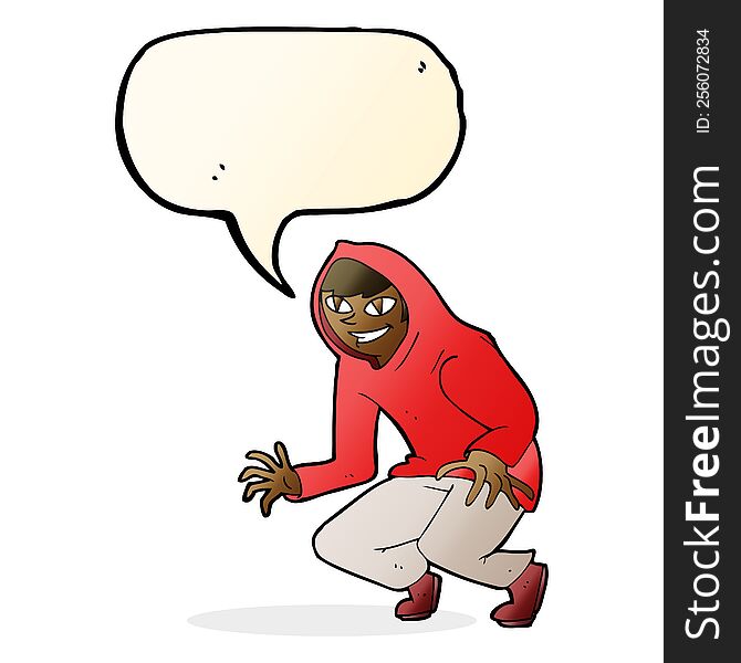 cartoon mischievous boy in hooded top with speech bubble