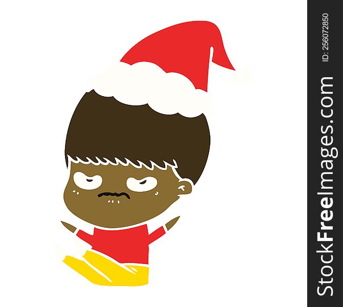 hand drawn flat color illustration of a boy wearing santa hat
