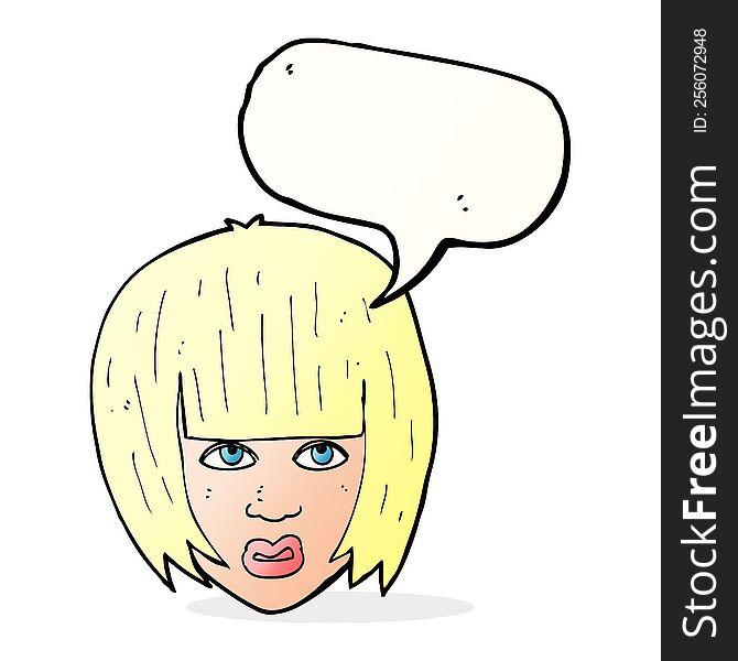 Cartoon Annoyed Girl With Big Hair With Speech Bubble