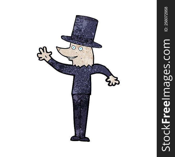 cartoon waving werewolf wearing top hat