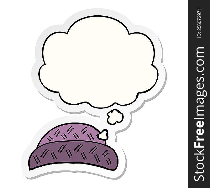 Cartoon Hat And Thought Bubble As A Printed Sticker