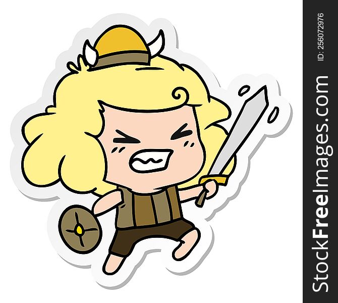 freehand drawn sticker cartoon of kawaii viking child