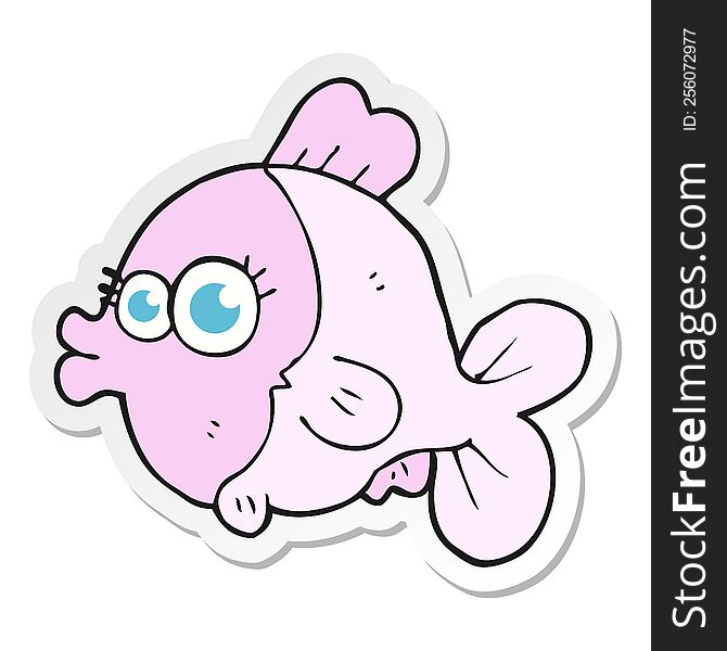 Sticker Of A Funny Cartoon Fish With Big Pretty Eyes