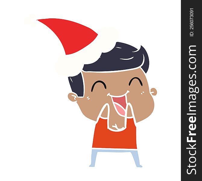 Flat Color Illustration Of A Man Laughing Wearing Santa Hat