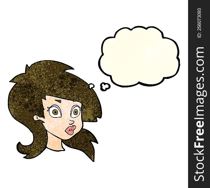 Cartoon Pretty Surprised Woman With Thought Bubble