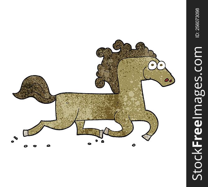 freehand textured cartoon running horse