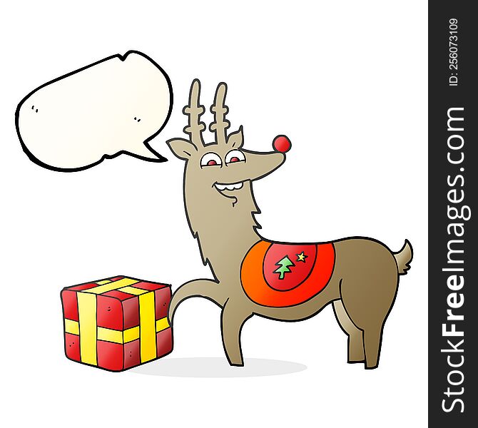 Speech Bubble Cartoon Christmas Reindeer With Present