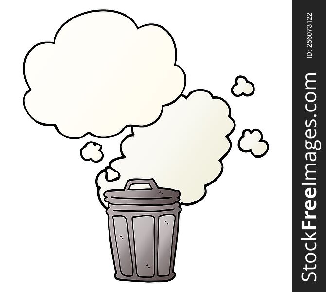 cartoon stinky garbage can with thought bubble in smooth gradient style