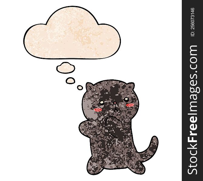 Cute Cartoon Cat And Thought Bubble In Grunge Texture Pattern Style