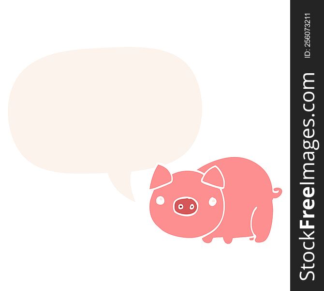 cartoon pig with speech bubble in retro style
