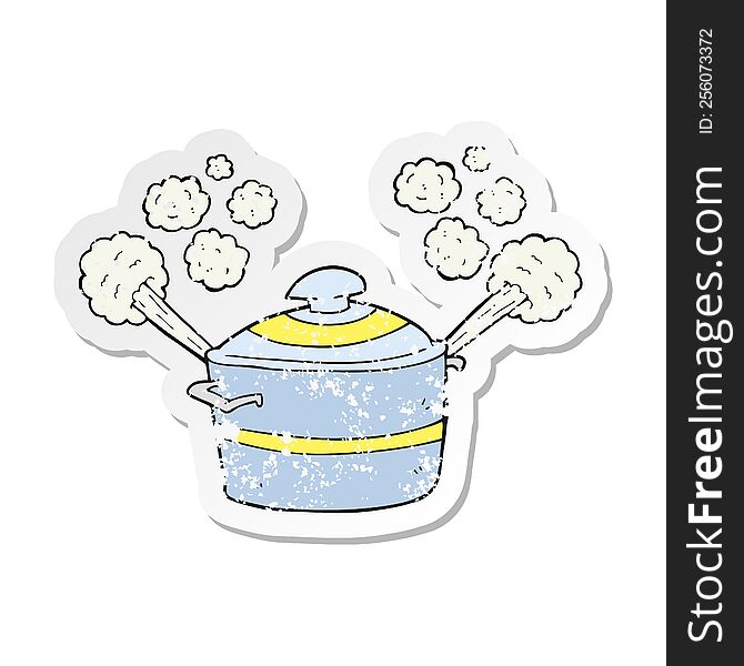 Retro Distressed Sticker Of A Cartoon Steaming Cooking Pot