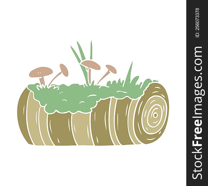 flat color style cartoon old log with mushrooms