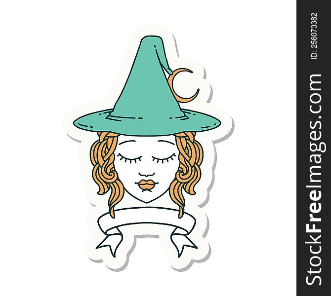 Human Witch Character With Banner Sticker