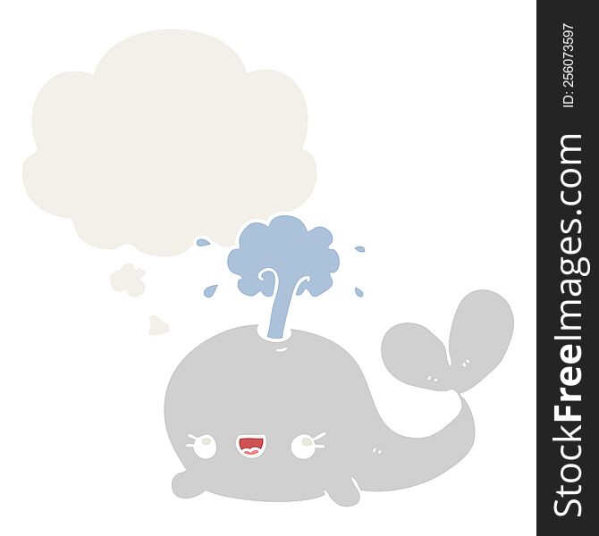 cute cartoon whale with thought bubble in retro style