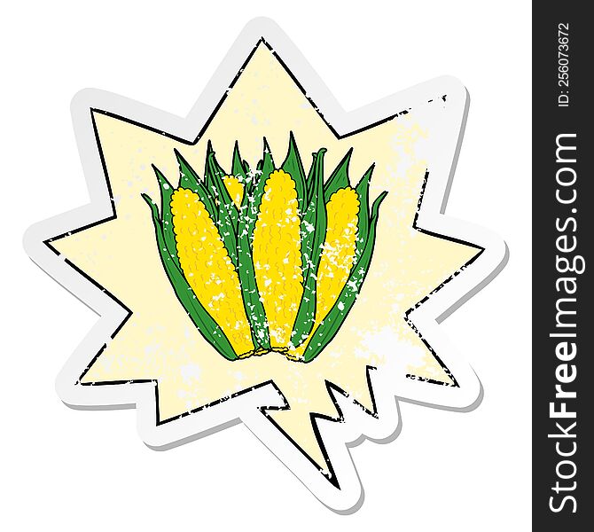 Cartoon Organic Corn And Speech Bubble Distressed Sticker