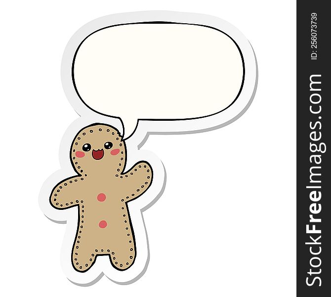 Cartoon Gingerbread Man And Speech Bubble Sticker