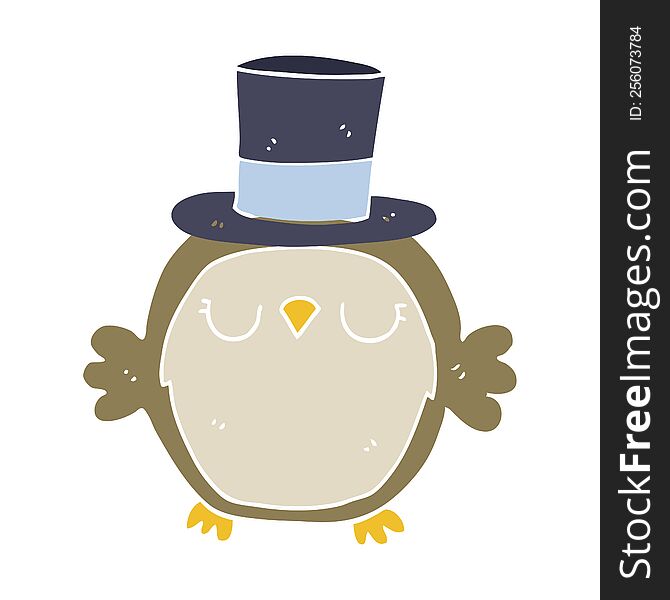 Flat Color Style Cartoon Owl Wearing Top Hat