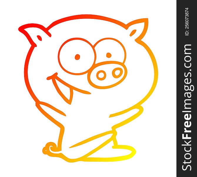 warm gradient line drawing of a cheerful sitting pig cartoon
