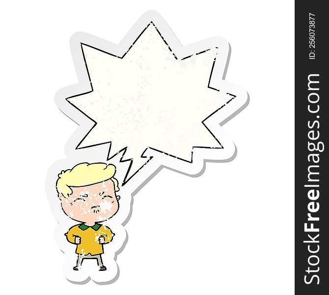 Cartoon Annoyed Man And Speech Bubble Distressed Sticker