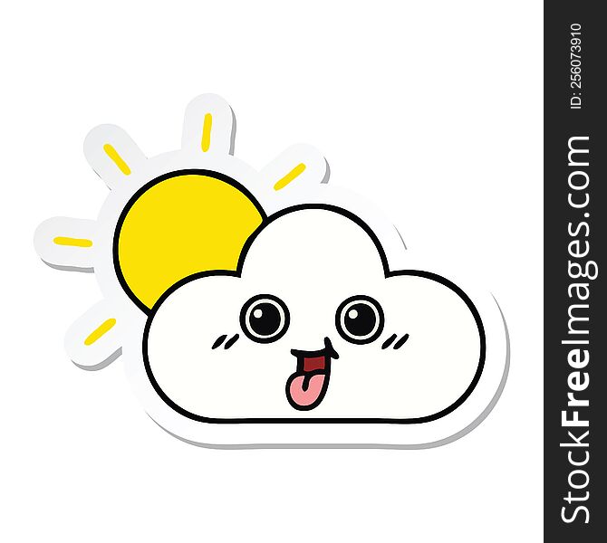 Sticker Of A Cute Cartoon Sun And Cloud