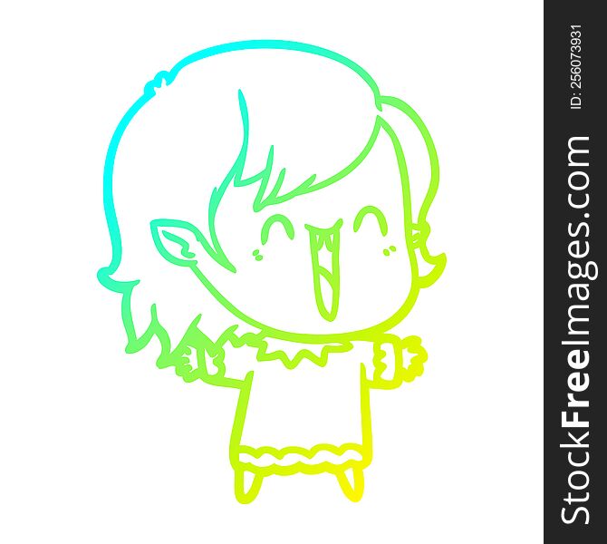 Cold Gradient Line Drawing Cute Cartoon Happy Vampire Girl