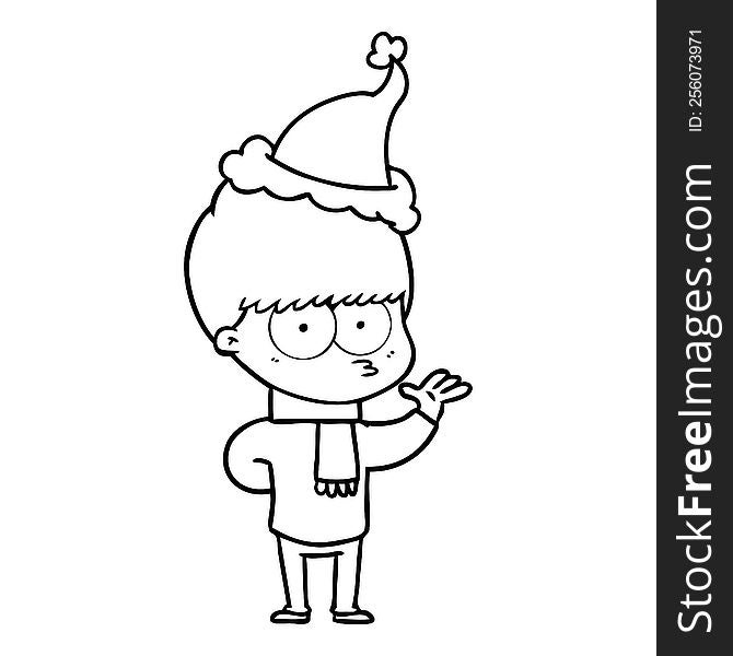 Nervous Line Drawing Of A Boy Wearing Santa Hat