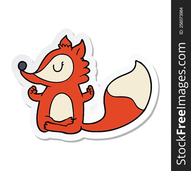 Sticker Of A Cartoon Fox Meditating