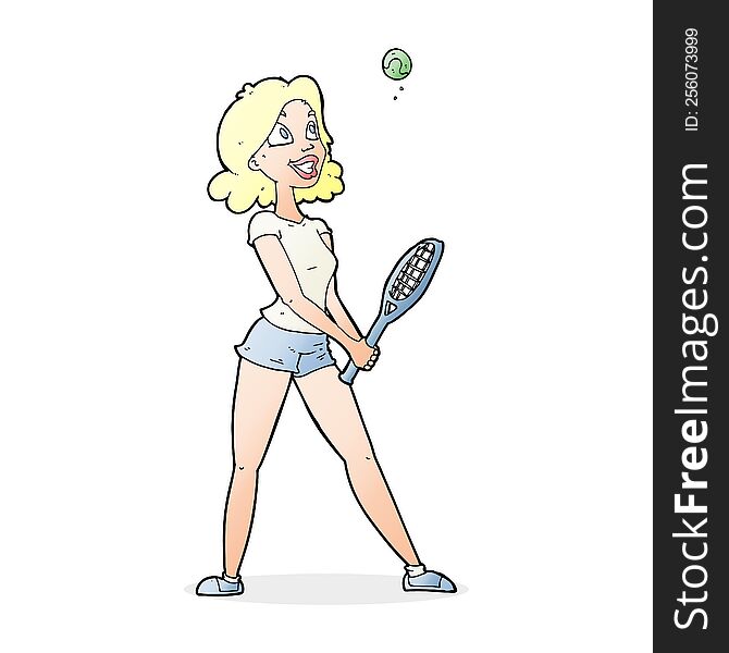 Cartoon Woman Playing Tennis