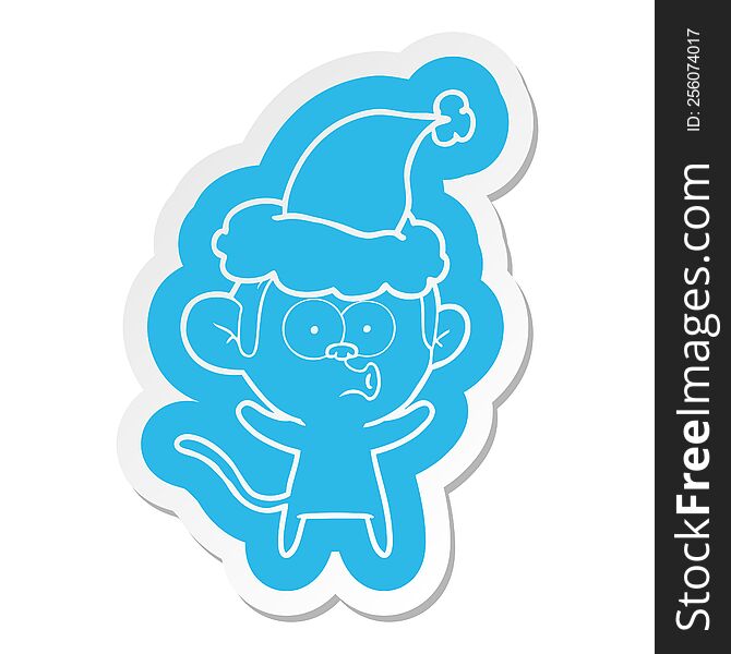 Cartoon  Sticker Of A Surprised Monkey Wearing Santa Hat