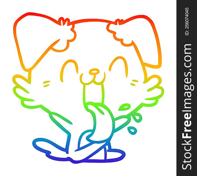 rainbow gradient line drawing of a cartoon panting dog sitting