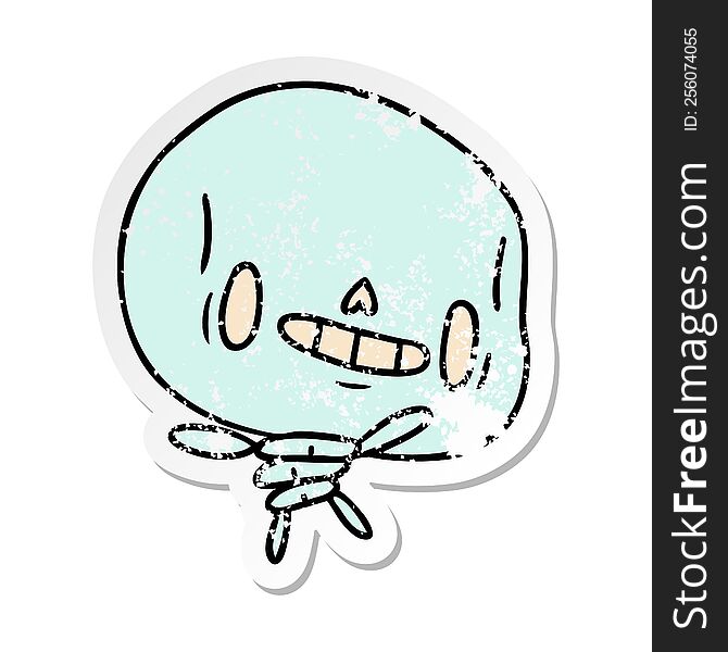 distressed sticker cartoon illustration kawaii cute dead skeleton. distressed sticker cartoon illustration kawaii cute dead skeleton