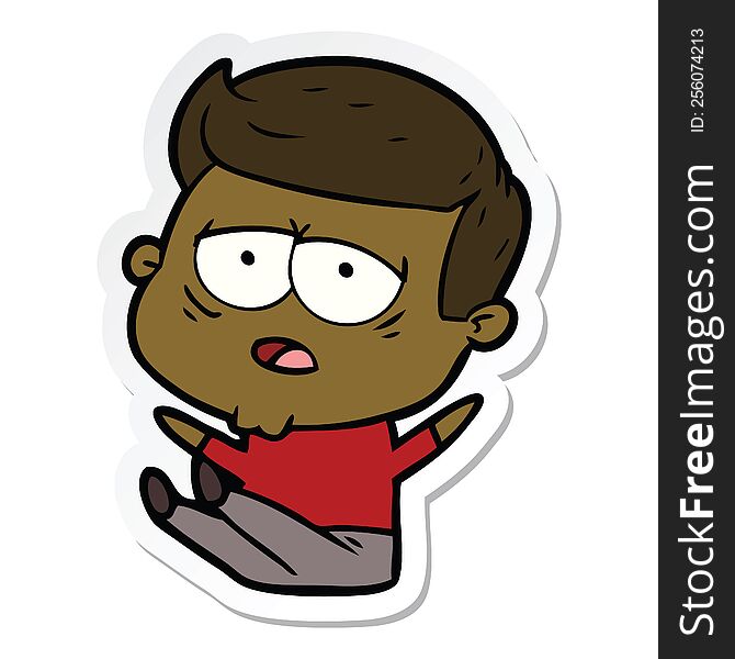 Sticker Of A Cartoon Tired Man