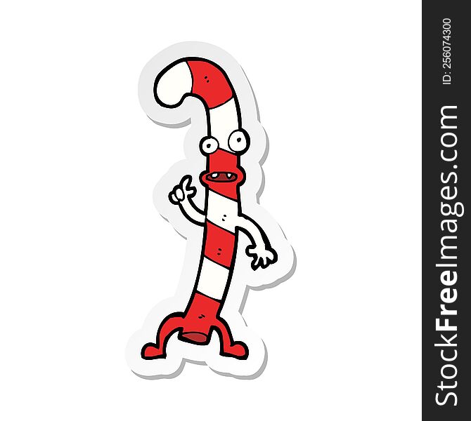 Sticker Of A Cartoon Dancing Christmas Candy Cane