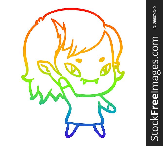 rainbow gradient line drawing of a cartoon friendly vampire girl