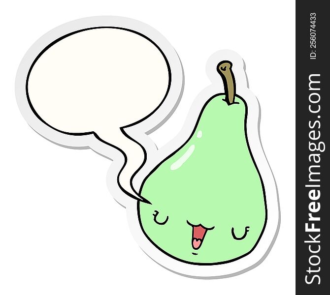 Cartoon Pear And Speech Bubble Sticker