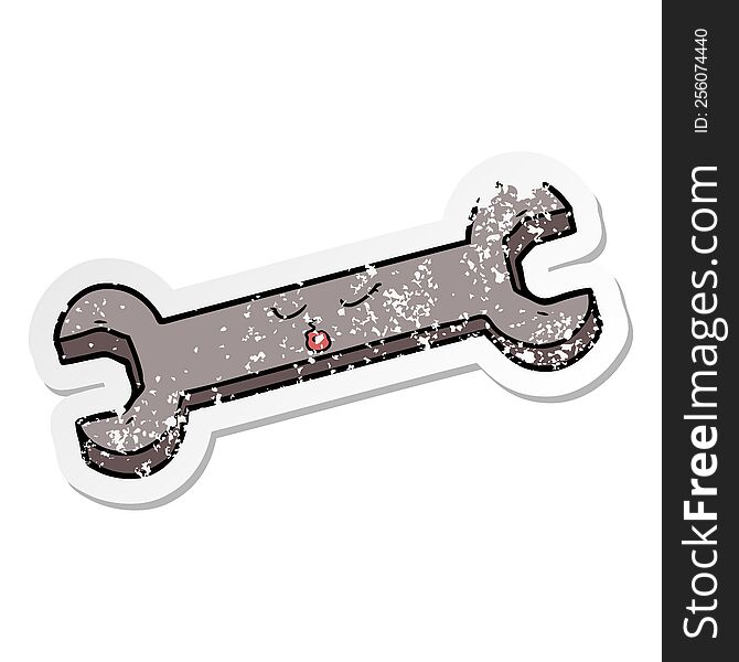 Distressed Sticker Of A Cartoon Spanner