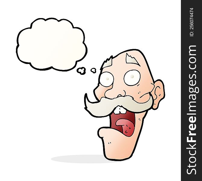 Cartoon Frightened Old Man With Thought Bubble